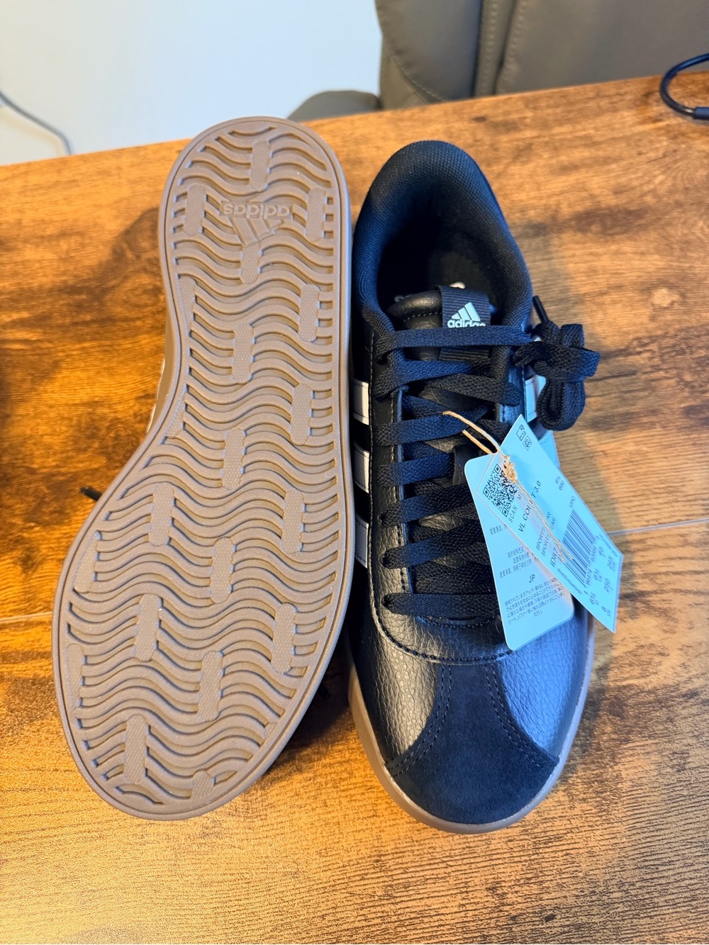 adidas Black Sneakers with White Stripes and Gum Outsole W8 - Picture 7 of 8